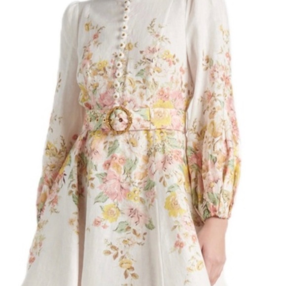 New Zimmermann MatchMaker Floral Buttoned Belted Mini Dress - Picture 2 of 4